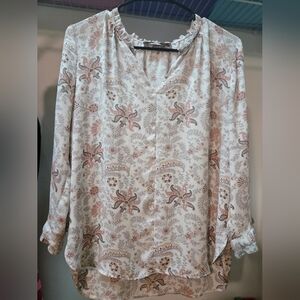 LOFT White Cream Blouse with 3/4 Sleeves and Mandarin Collar